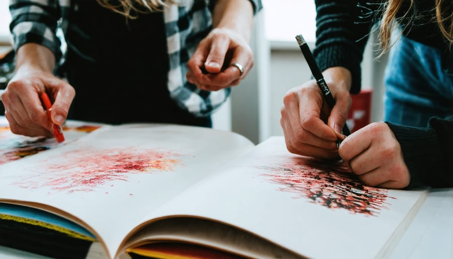 Group of people collaborating on photography zines at workshop table