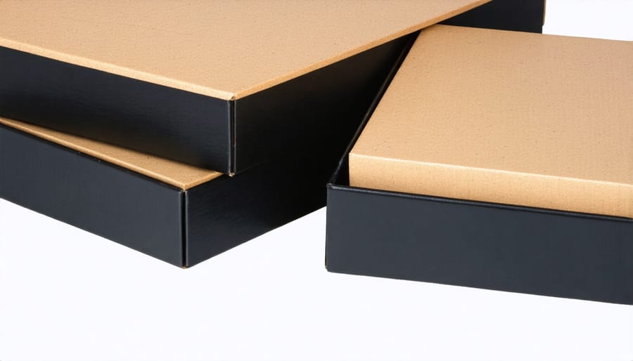 Stack of cream-colored acid-free archival storage boxes on wooden shelf