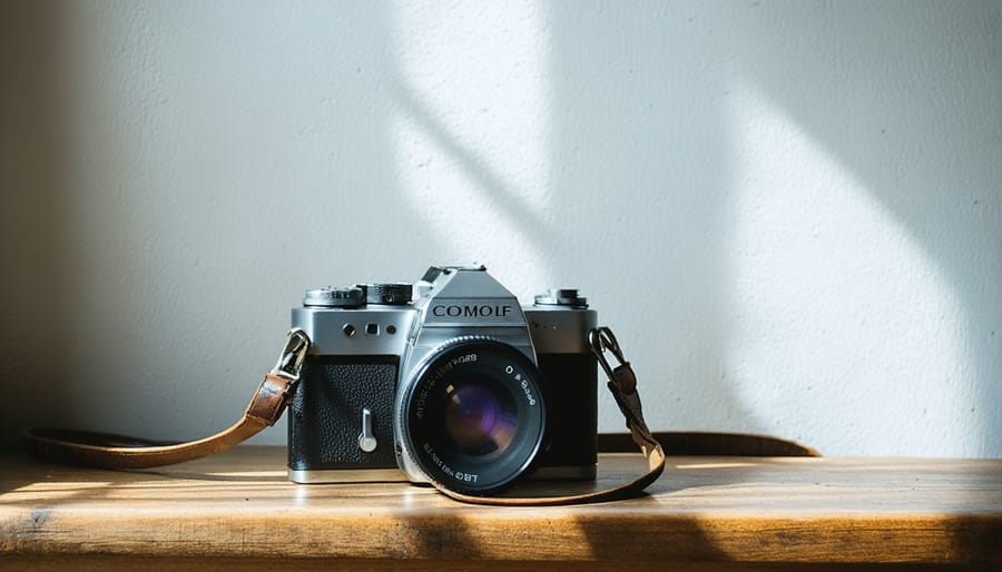 Close-up of deteriorated foam light seals on vintage film camera back