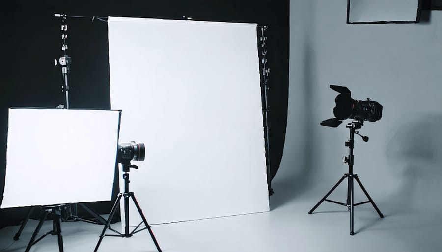 Content creator using foam board reflector while photographing food with smartphone