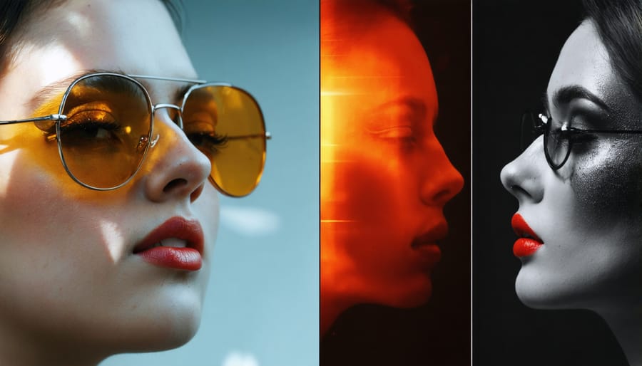 Overhead view of smartphone surrounded by various edited photos