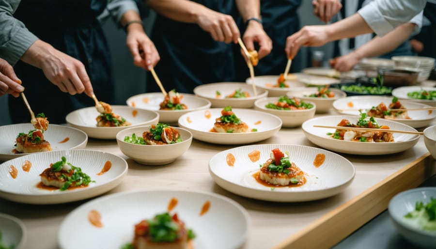 Overhead view of food photography workshop with camera positioned over styled pasta dish