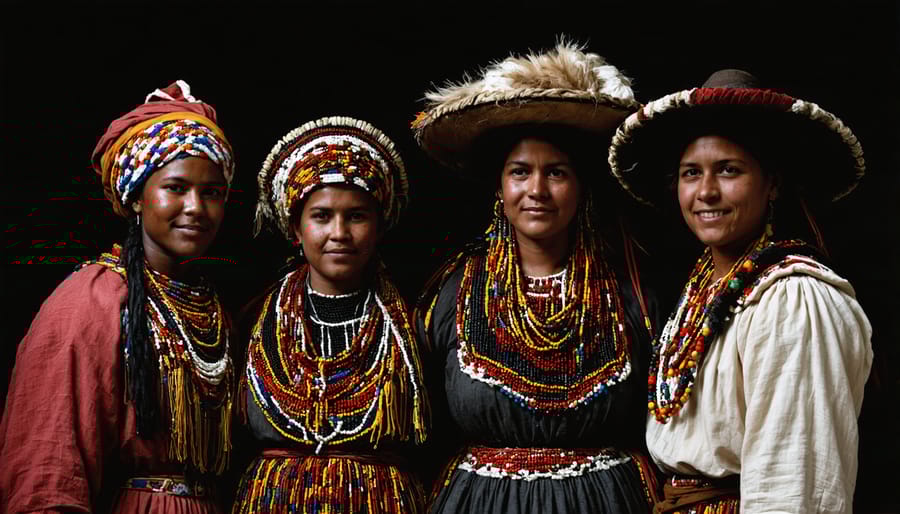 Collection of vintage colonial-era photographs arranged on wooden surface