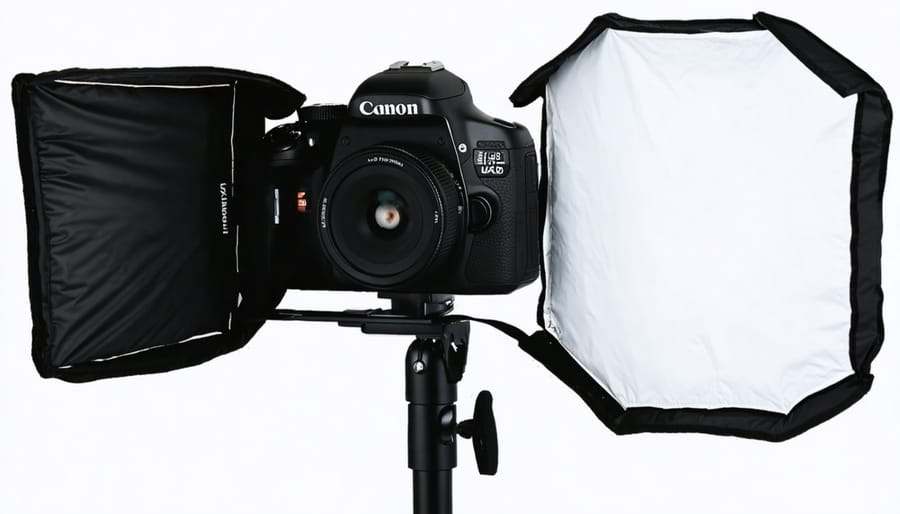 Compact LED light panel with softbox diffuser attachment for smartphone photography