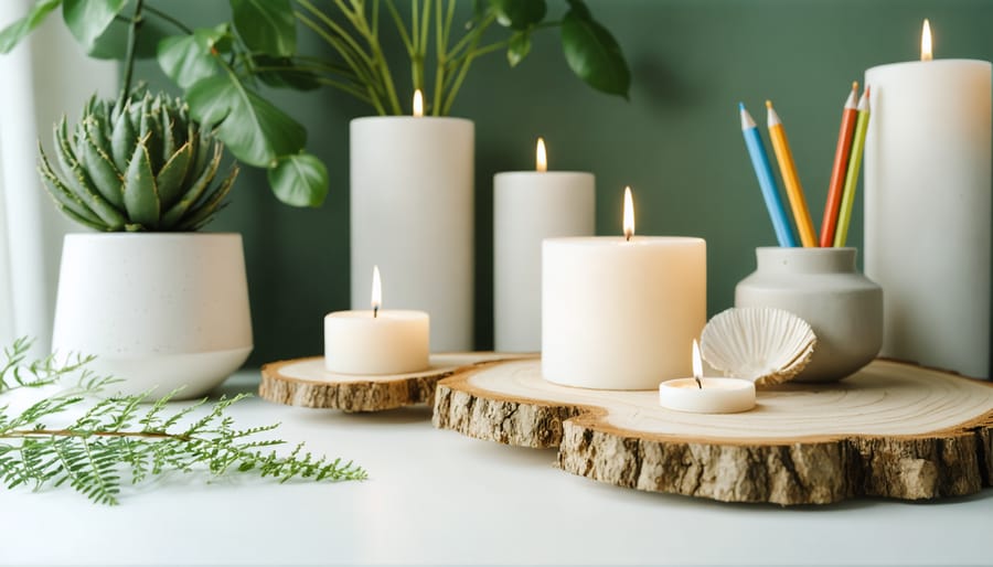 THCa vape cartridge styled with natural wood surface and plants in lifestyle setting