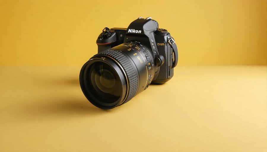 Nikon 105mm VR macro lens mounted on camera body showing professional build quality