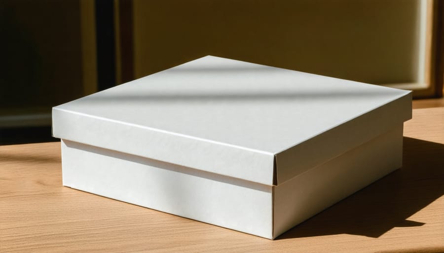 Open archival storage box showing organized photographic prints with tissue interleaving