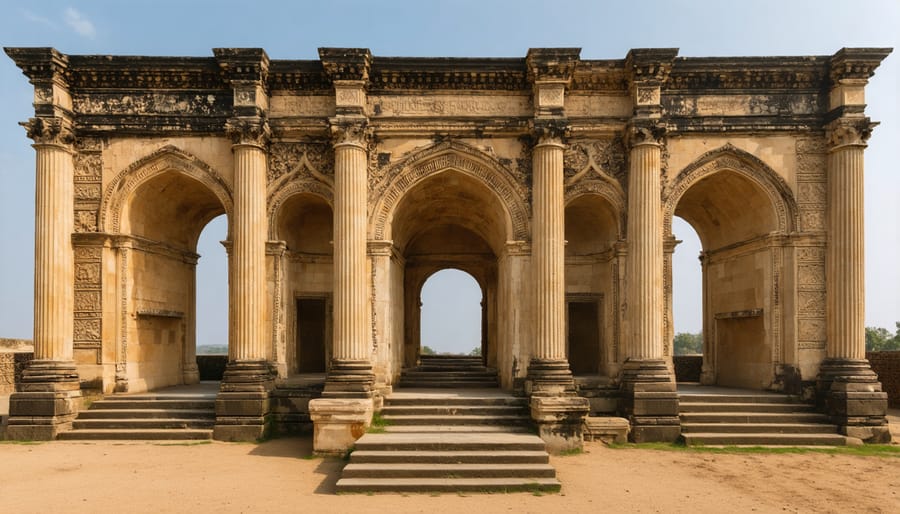 Photographer documenting architectural details of historic building with professional camera