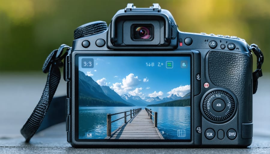 Professional photography equipment including camera body and multiple lenses arranged on wooden surface