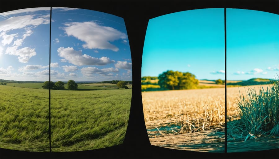 Photographer using stereoscopic camera equipment in outdoor setting