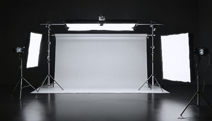 Studio lighting setup showing three-light configuration for vape cartridge product photography