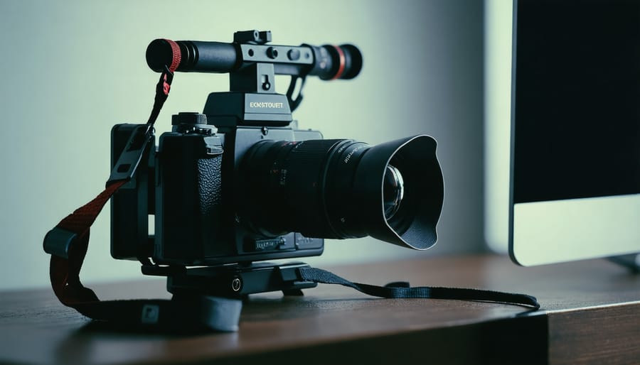 Filmmaker using vintage 1970s video camera for contemporary creative project