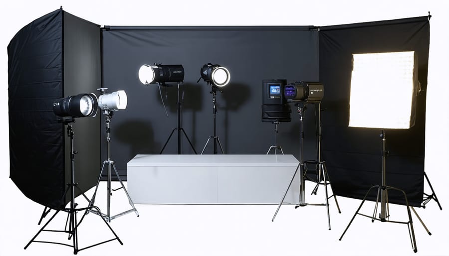 Modern photography studio with Z-Wave smart lighting fixtures and wall controls