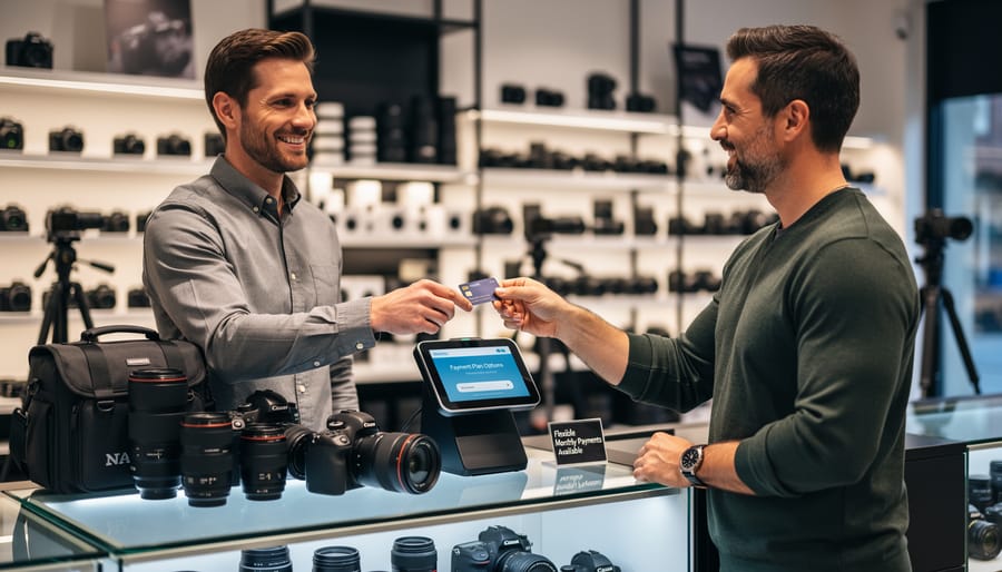 Credit card displayed with professional camera equipment representing financing options