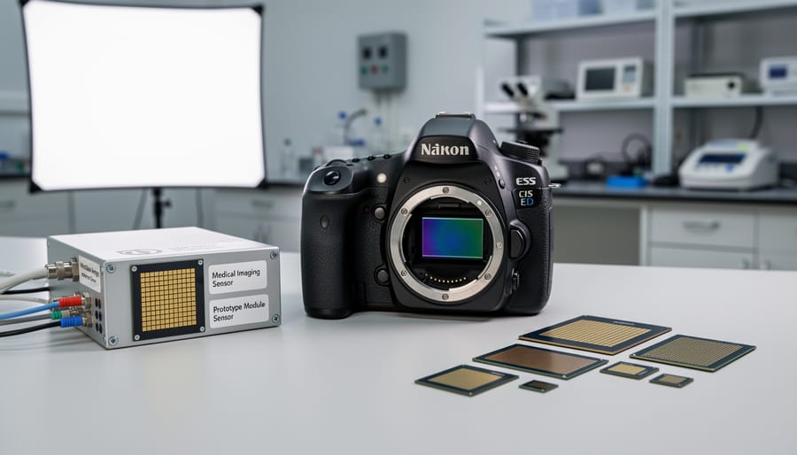Camera sensor chip and medical imaging sensor component displayed side by side