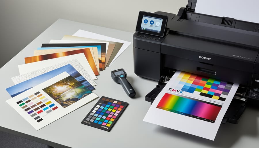 Professional photo printer producing high-quality color photograph