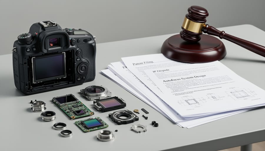 Disassembled mirrorless camera showing internal sensor and electronic components