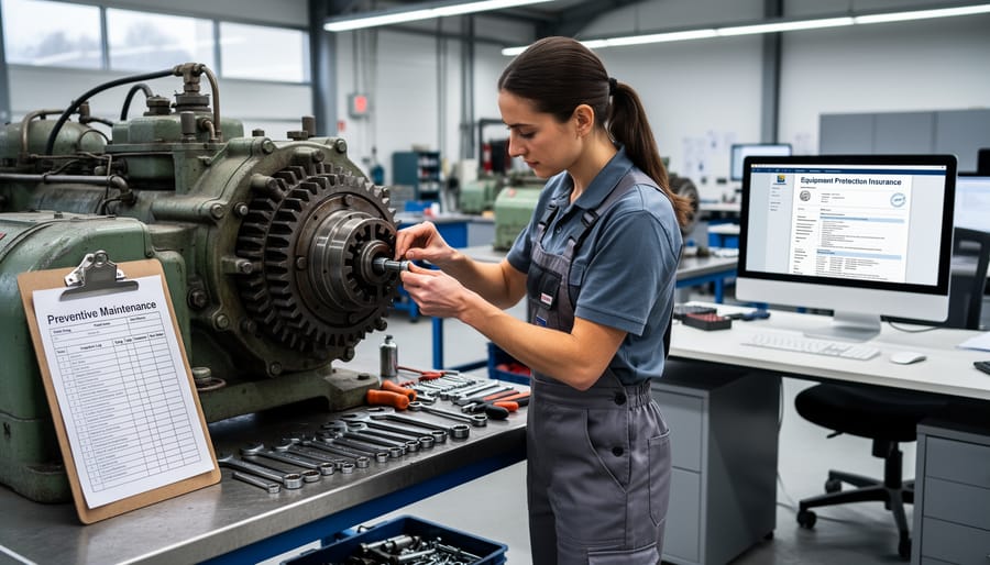 Camera maintenance supplies and cleaning equipment arranged on workbench with professional camera
