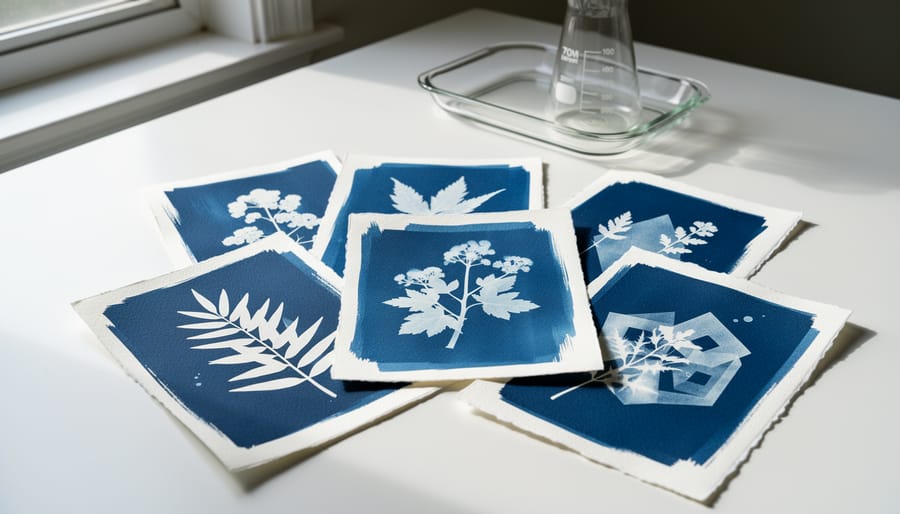 Cyanotype print showing botanical fern pattern in distinctive blue tones
