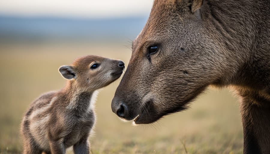 Elk herd grazing peacefully in mountain meadow photographed from safe distance