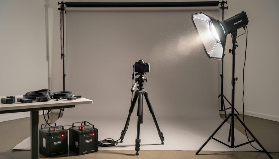 Photographer test firing speedlight flash during maintenance routine