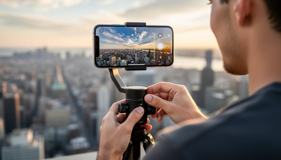iPhone panoramic photography accessories including tripod and gimbal stabilizer