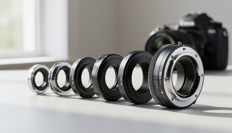 Various Nikon to Canon lens adapters showing different quality levels and price points