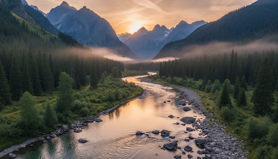 Aerial drone photograph of coastal sunset showing professional 4K image quality