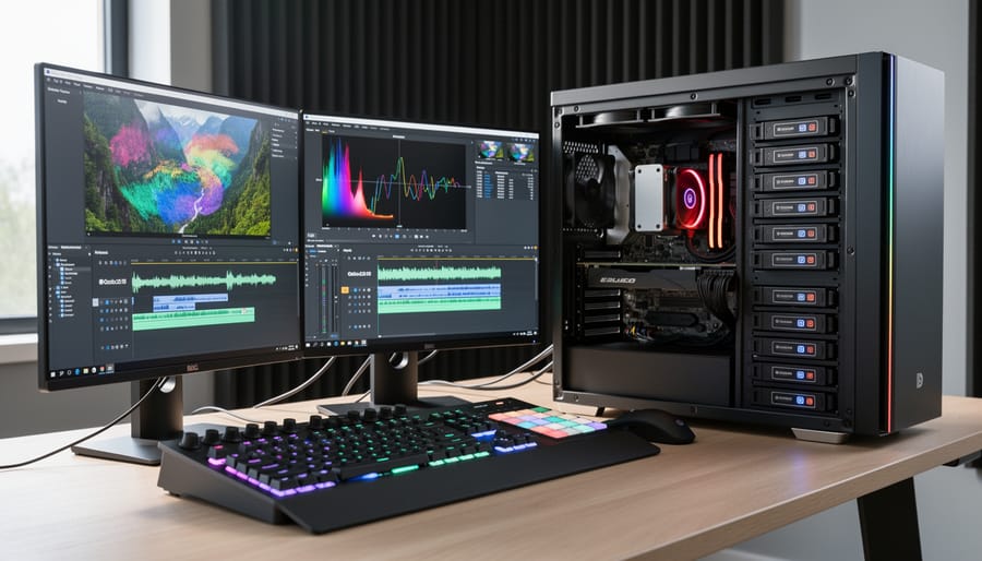 Four hard drives arranged in RAID configuration for video storage system