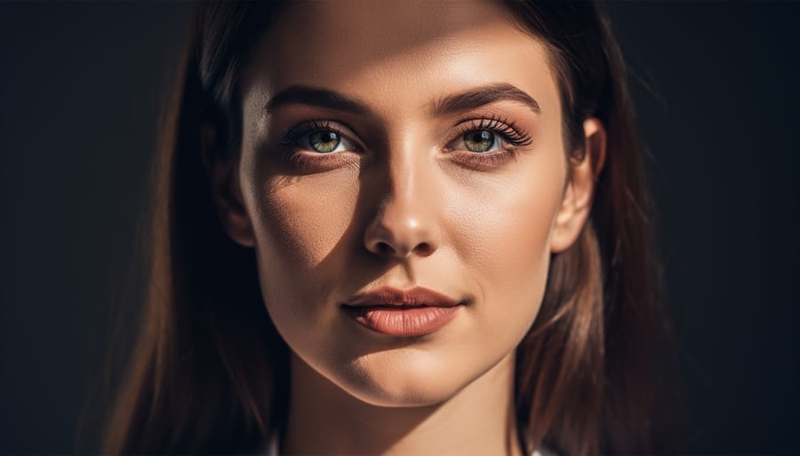 Portrait demonstrating Rembrandt lighting technique with triangular light pattern on model's face