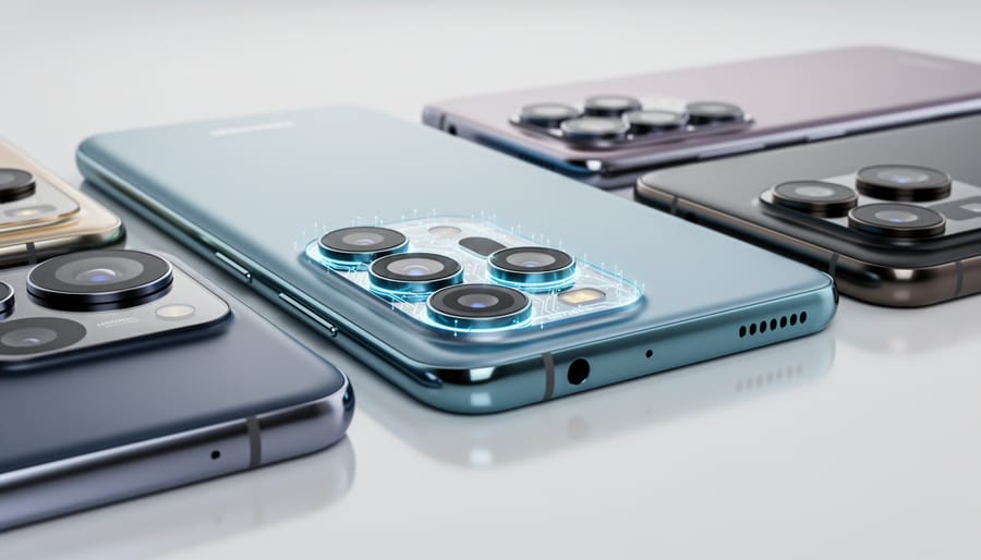 Close-up of smartphone dual camera system being used to take portrait photo