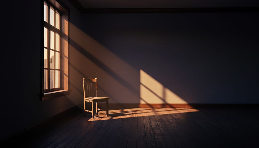 Portrait showing dramatic contrast of window light and shadow across a person's face