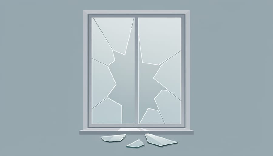 Cracked vintage window with spiderweb pattern of broken glass
