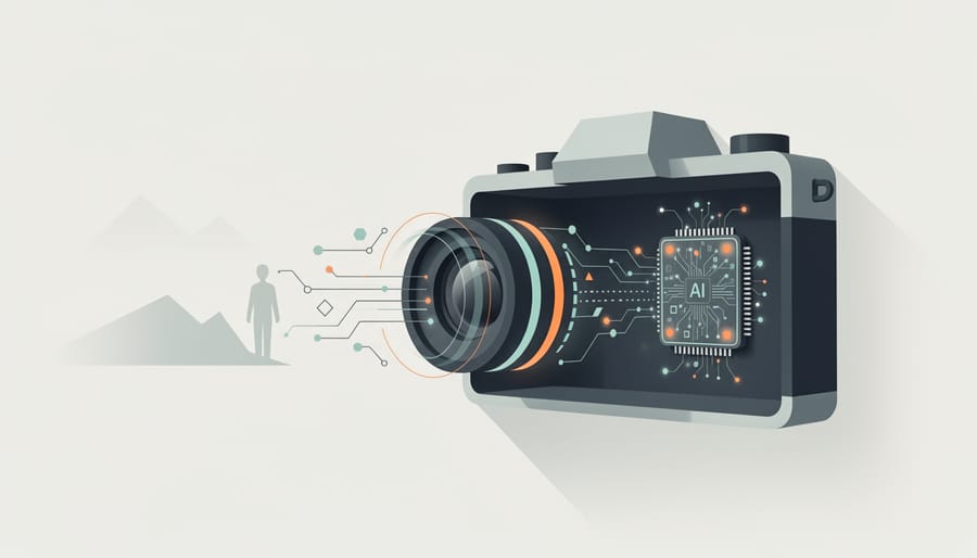 Mirrorless camera showing internal AI processor and circuit components