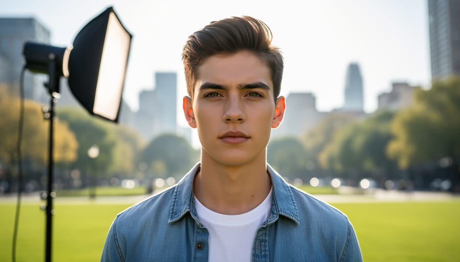 Outdoor portrait shot with shallow depth of field using high-speed sync flash in bright daylight