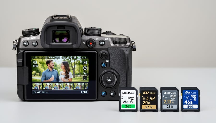 Photographer comparing different speed class memory cards for camera compatibility