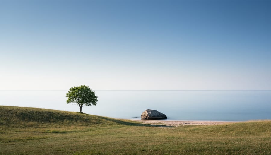 Lone dead tree in minimalist salt flat landscape with negative space