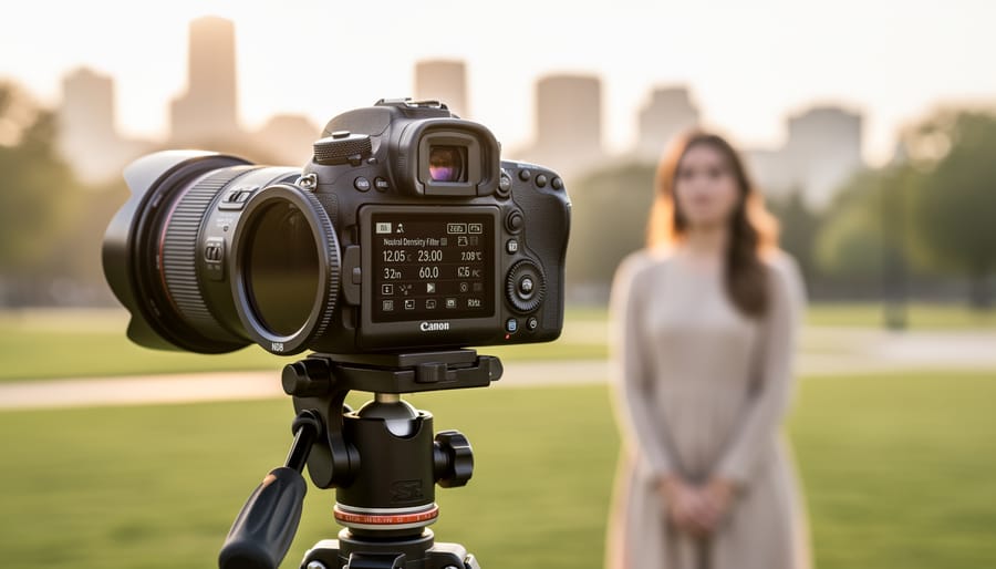 Neutral density filter held up to demonstrate alternative to high-speed sync flash