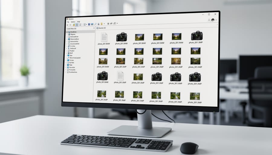 Computer workspace showing RAW image files with associated sidecar files on desktop