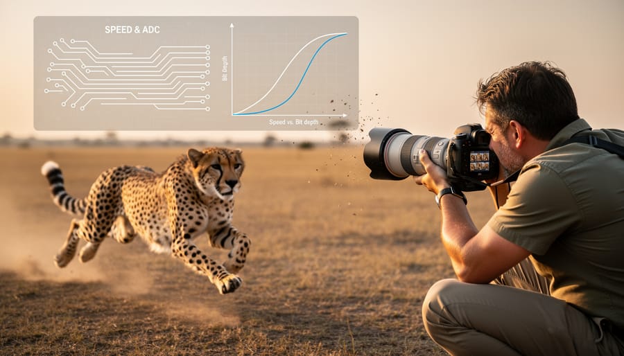 Wildlife photographer using telephoto lens to photograph birds in action