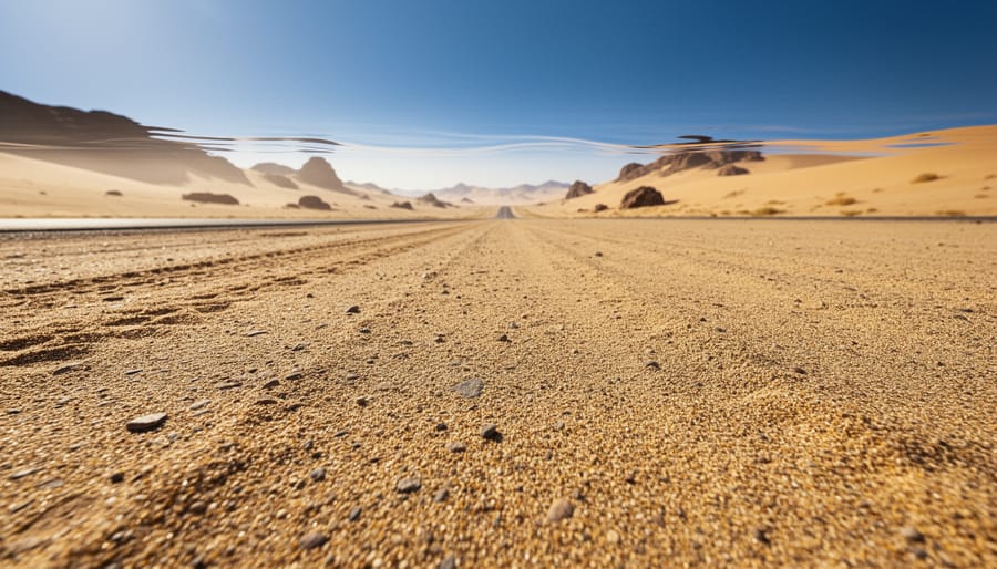 Heat mirage distortion visible rising from hot desert sand surface