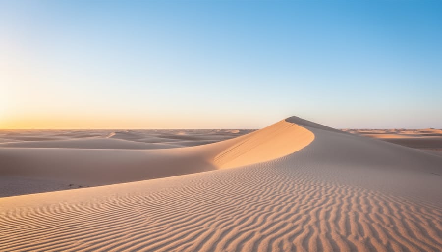 Isolated rock formation in vast empty desert demonstrating minimalist composition