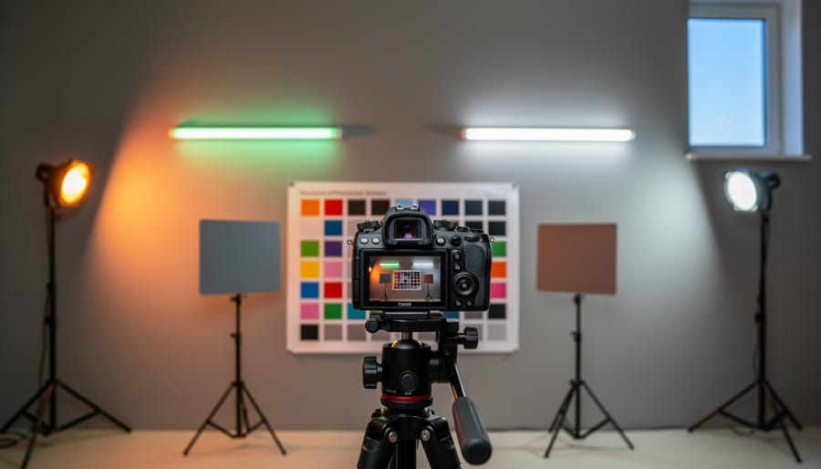 White fabric showing different color casts under tungsten, daylight, and fluorescent lighting