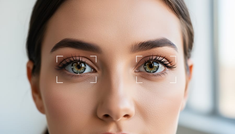 Close-up portrait with eye autofocus demonstrating sharp focus on human eye