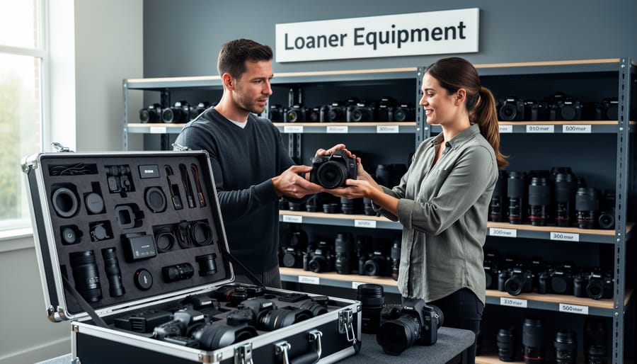 Photographer unpacking loaner camera equipment from protective case