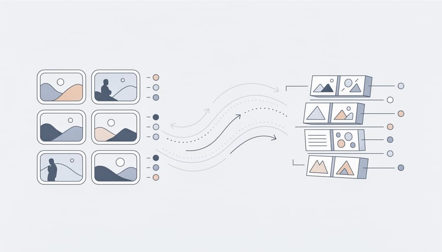 File folders with photographs representing digital photo organization and catalog structure