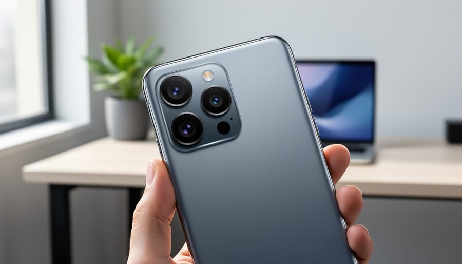 Close-up of smartphone camera module showing multiple camera lenses and sensors