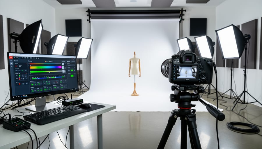 Photography studio with multiple strobes and continuous lights controlled by X10 system