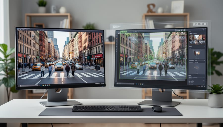 Comparison of traditional flat photograph and 3D depth-enhanced version on computer screen