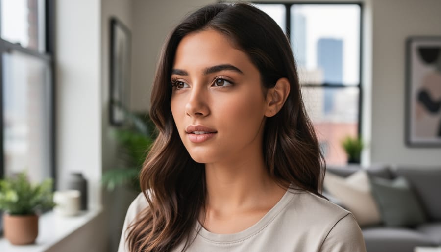 Portrait of woman with shallow depth of field demonstrating ideal composition for 3D photo conversion